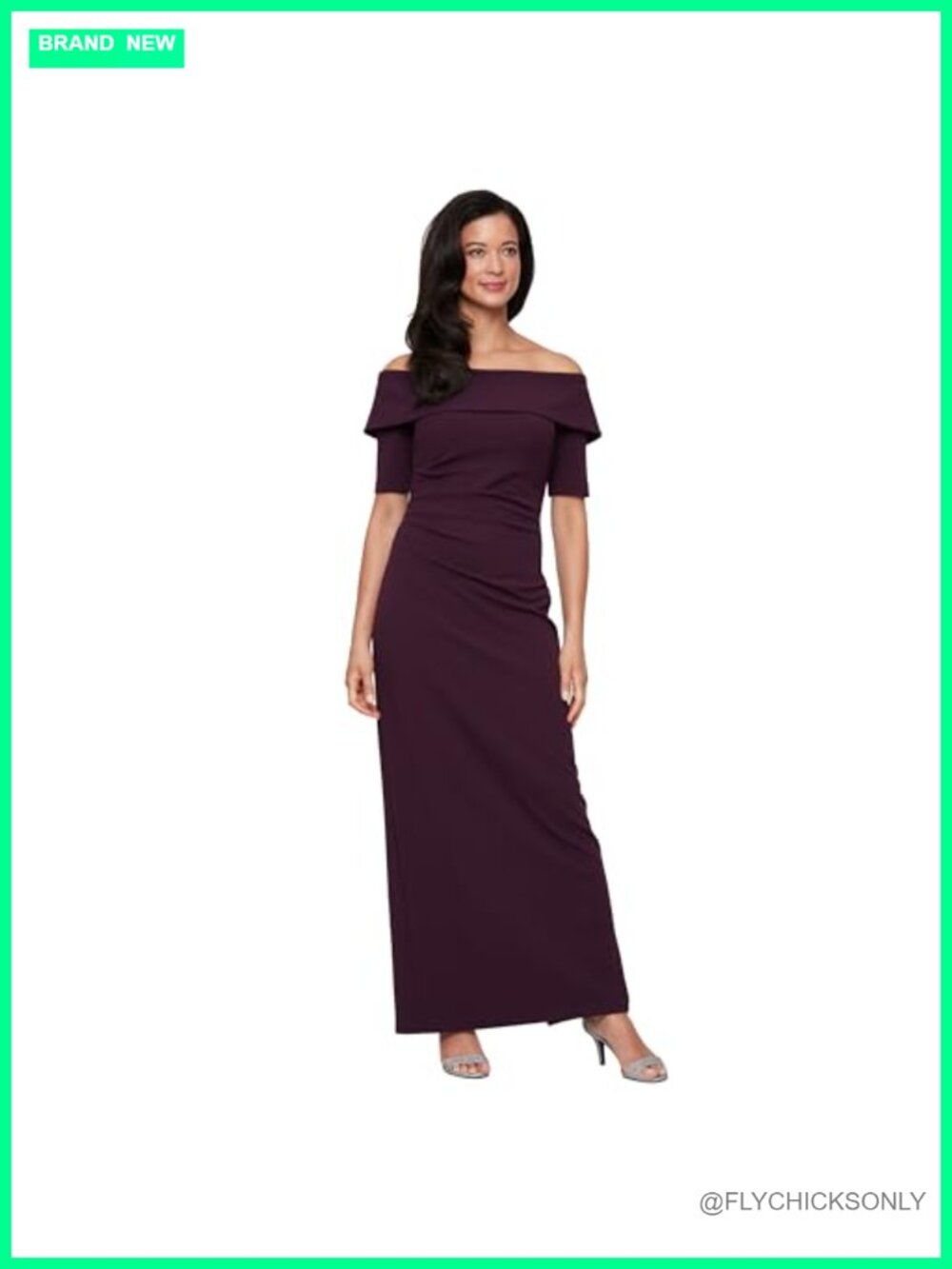 Stretch Crepe Off Shoulder Formal Gown Elbow Sleeve Floor Length Dress